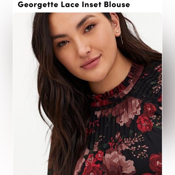 Torrid size 5 Georgette Lace Inset Blouse in floral black - Picture 4 of 9